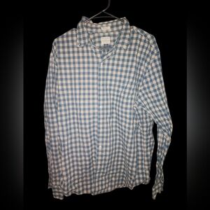 Mens J Crew Classic Secret Wash Stretch Blue and Beige Checkered Button Down XL